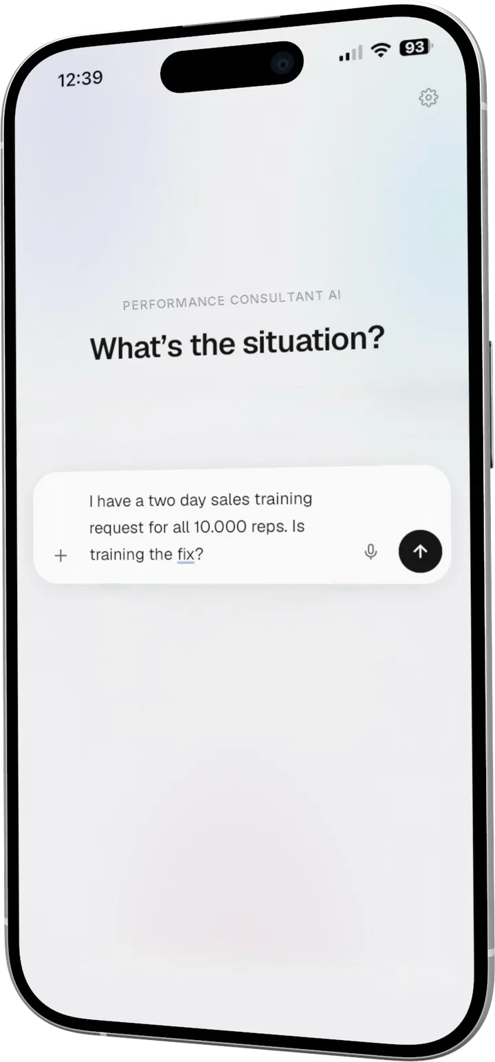 De Performance Consultant AI op een telefoon